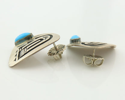 Hopi Earrings Sterling Silver Natural Turquoise Vintage Signed