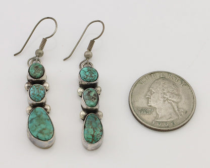 Navajo Handmade Earrings 925 Silver Natural Turquoise Native Artist C.80's