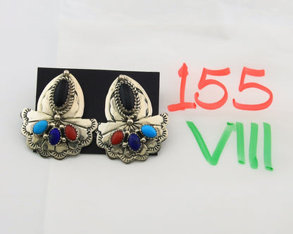 Navajo Earrings Sterling Silver Gemstone Vintage Handmade Dangle