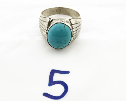 Navajo Turquoise Ring .925 Silver Handmade Signed Artist TZ C.80's