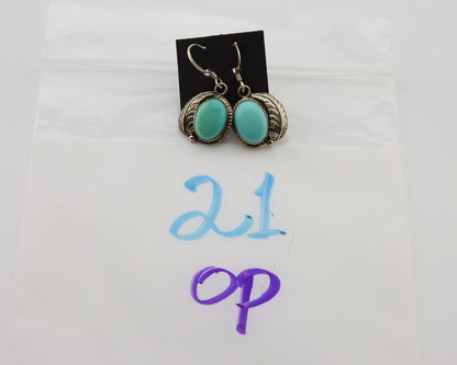 Navajo Dangle Earrings 925 Silver Blue Turquoise Native American Artist C.80's