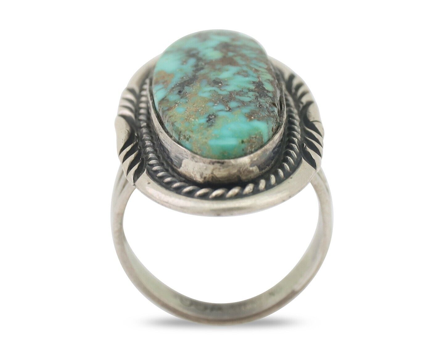 Navajo Ring 925 Silver Spiderweb Turquoise Artist Signed USA C.80's