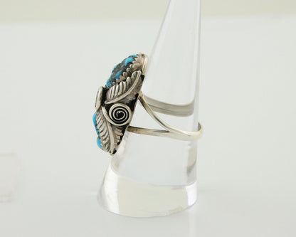 Navajo Ring .925 Silver Sleeping B Turquoise Artist Signed MP C.80's