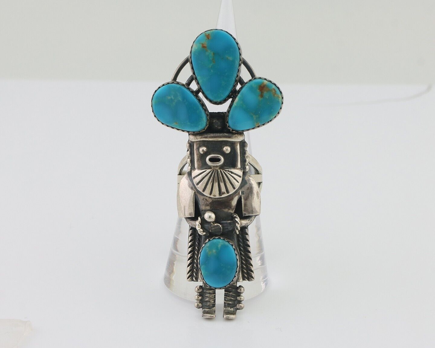 Navajo Kachina Ring 925 Silver Turquoise Artist Signed Broken Arrow C.80's