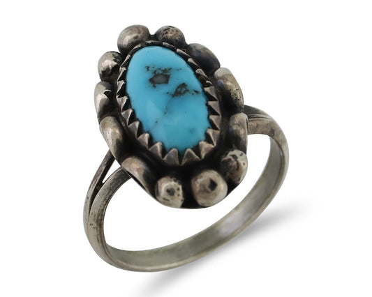 Navajo Handmade Ring 925 Silver Sleeping Beauty Turquoise Artist Signed SC C80s