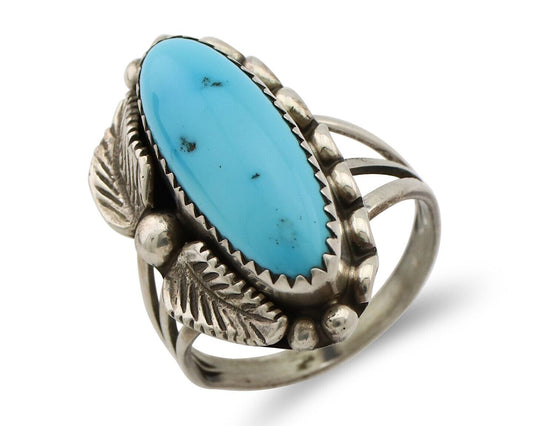 Navajo Ring 925 Silver Sleeping Beauty Turquoise Signed SC C.80's