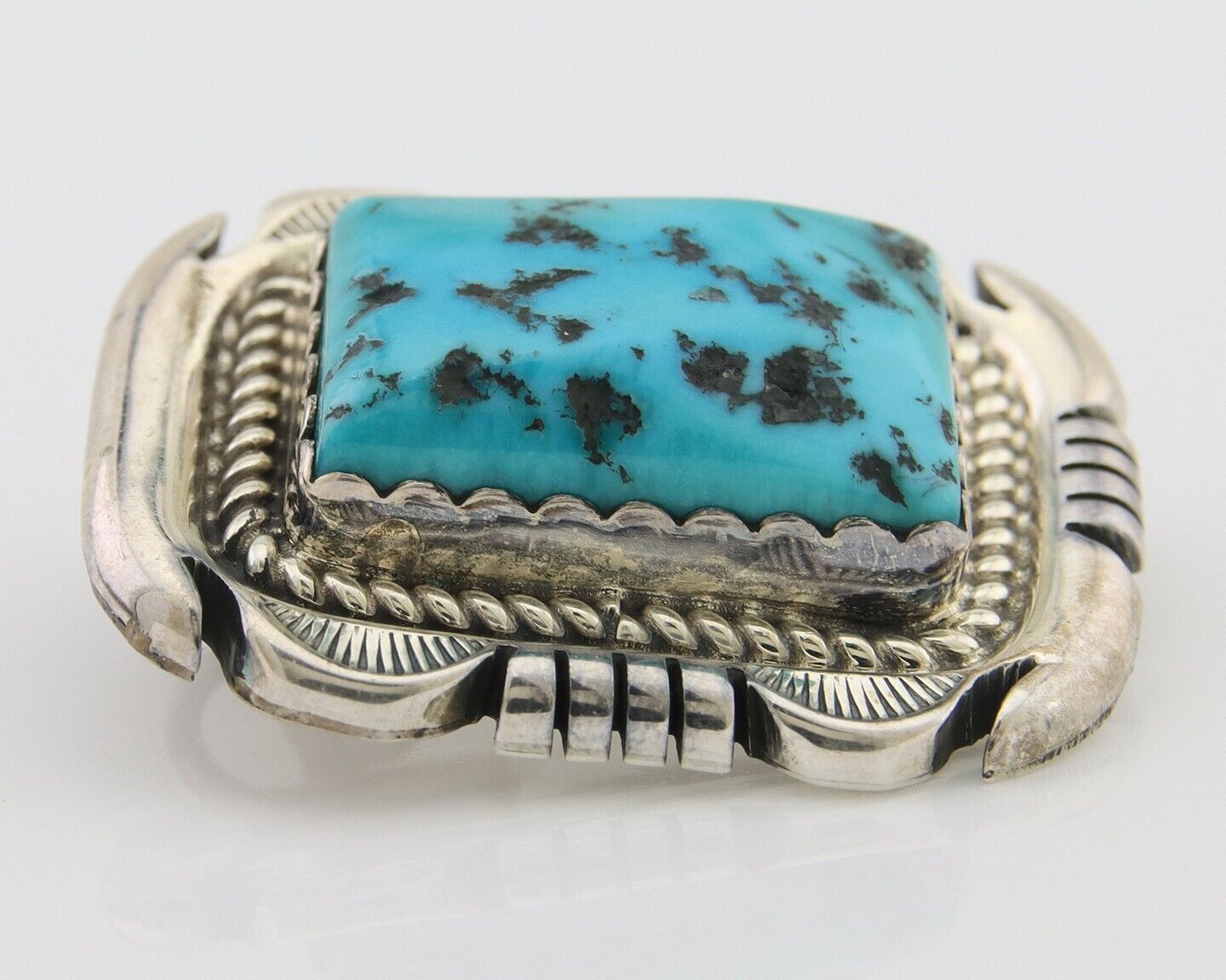 Navajo Pin 925 Silver Natural Blue Turquoise Artist Signed Hyson Craig C.80's