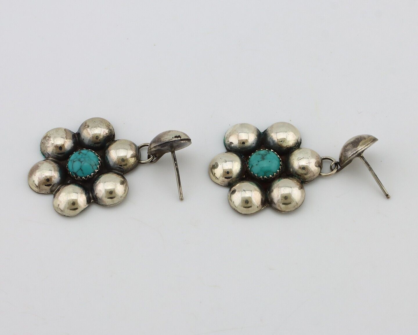 Navajo Handmade Earrings 925 Silver Blue Turquoise Artist Signed Daye C.80's