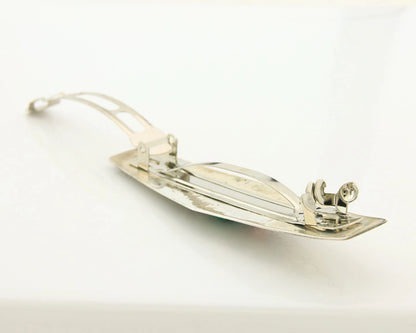 Navajo Barrette Sterling Silver Gemstones Hand Stamped Vintage Signed