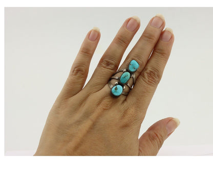 Navajo Ring 925 Silver Natural Blue Turquoise Native American Artist C.80's