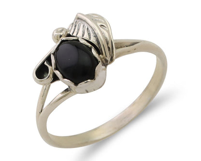 Navajo Handmade Ring 925 Silver Natural Onyx Native Artist Size 6.5 C.80's