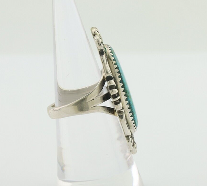 Navajo Ring 925 Silver Kingman Turquoise Big Oval Stone C.80's