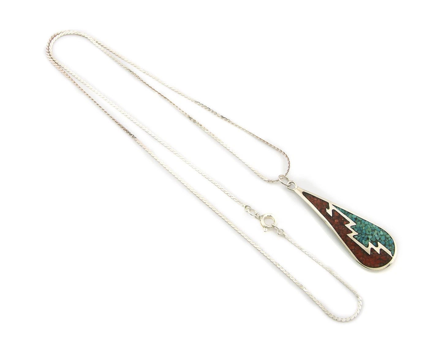 Navajo Necklace Sterling Silver Authentic Inlaid Gemstone Native American