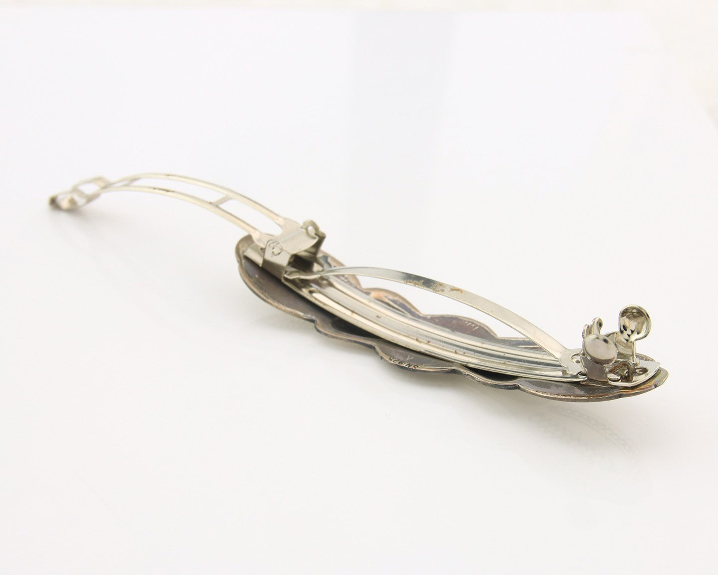 Vintage Navajo Barrette 925 Sterling Silver Hand Stamped Signed SN