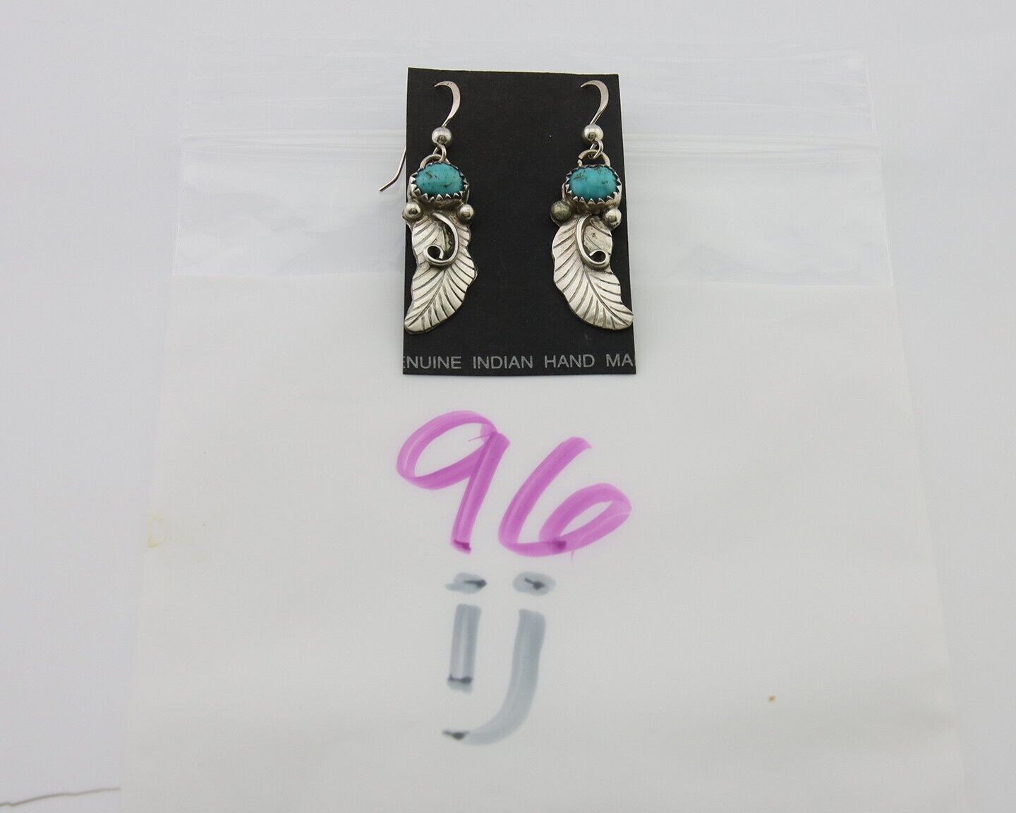 Navajo Dangle Earrings 925 Silver Natural Turquoise Artist Signed JB C.80's