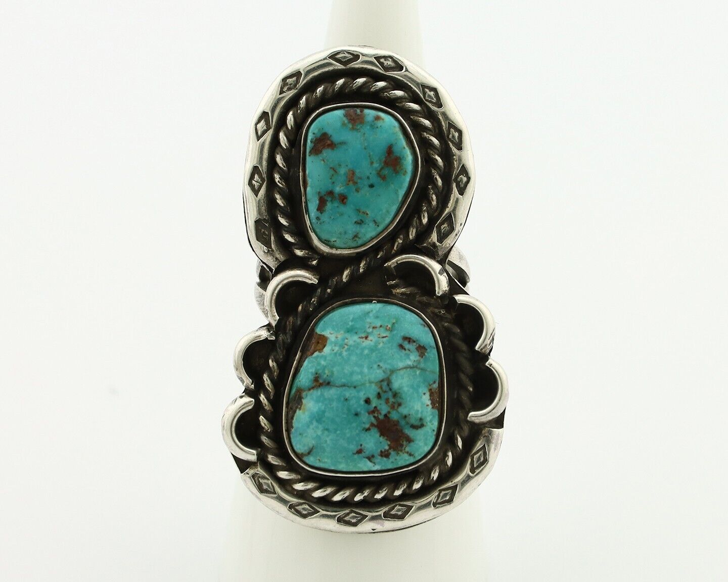 Navajo Ring 925 Silver Natural Blue Turquoise Artist Signed LP C.80's