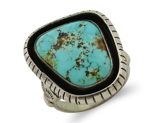 Navajo Handmade Ring 925 Silver Natural Turquoise Signed M Montoya C.80's