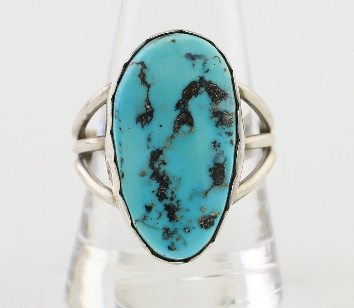 Navajo Ring 925 Silver Natural Blue Turquoise Signed Tony Guerro C.80's