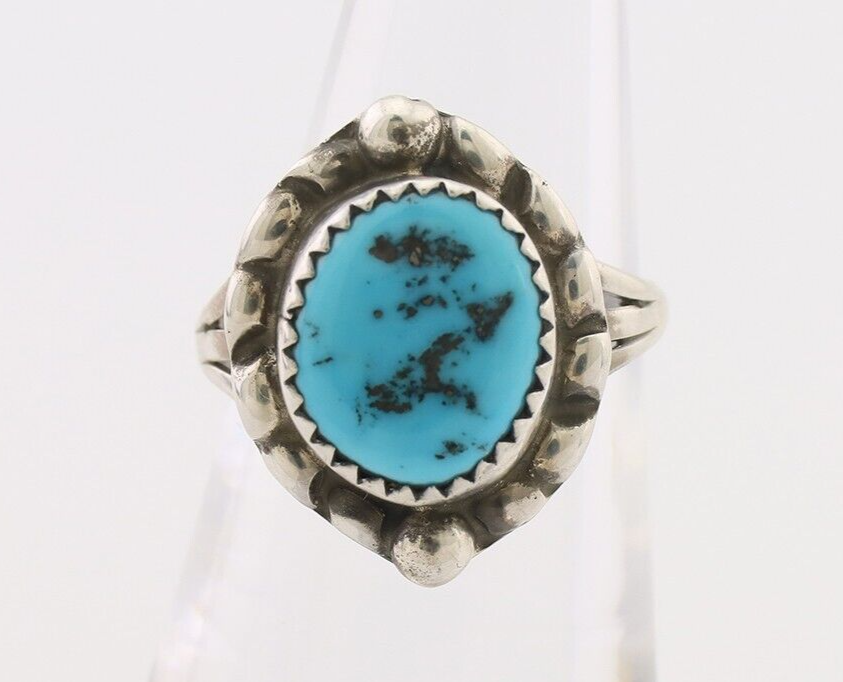 Navajo Ring 925 Silver Sleeping Beauty Turquoise Artist Signed SC C.80's