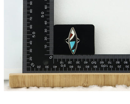 Vintage Zuni Ring 925 Sterling Silver Natural Gemstone Signed R & GT Size 7.0