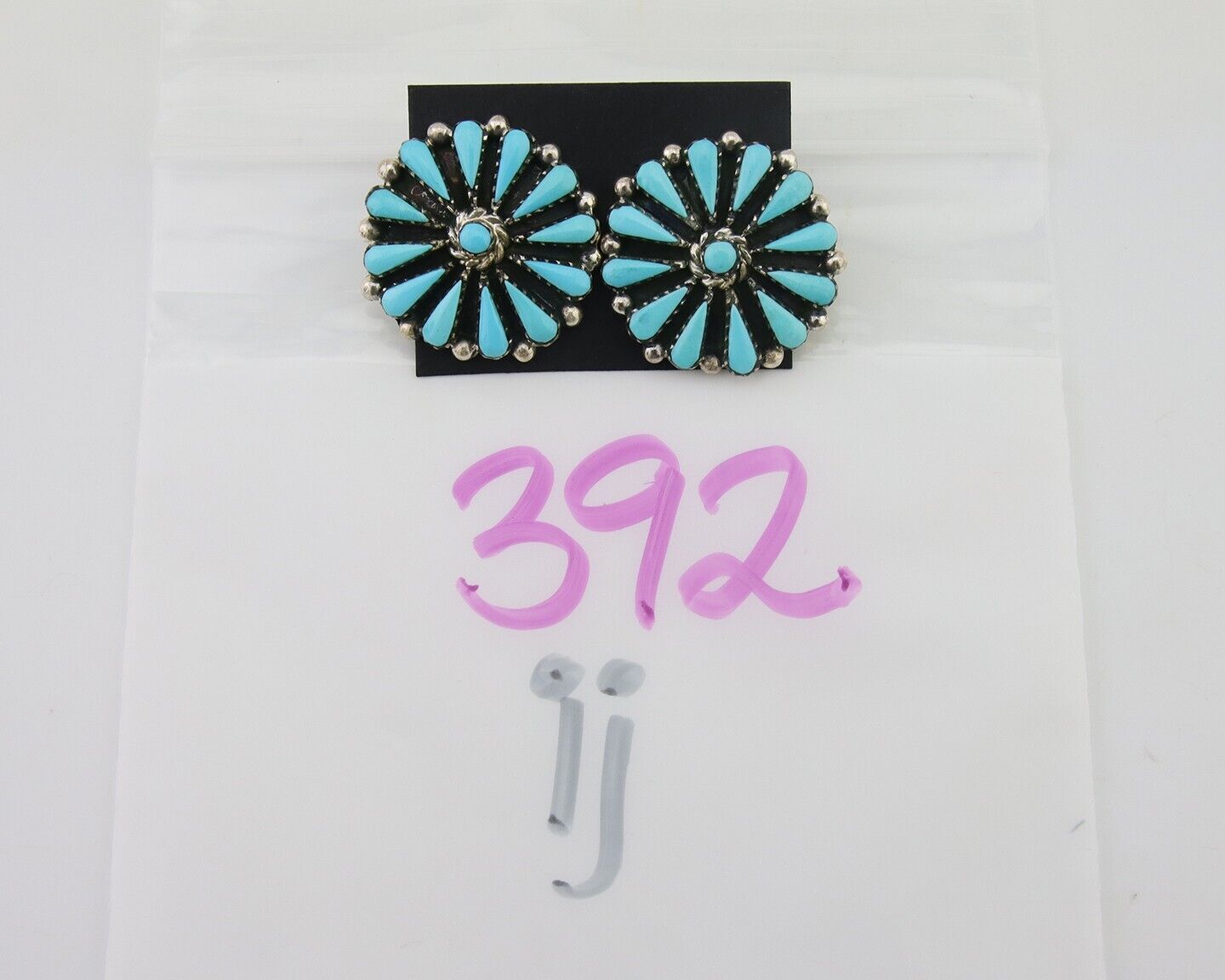 Navajo Petit Point Earrings 925 Silver Turquoise Signed Benson Yazzie C.80's