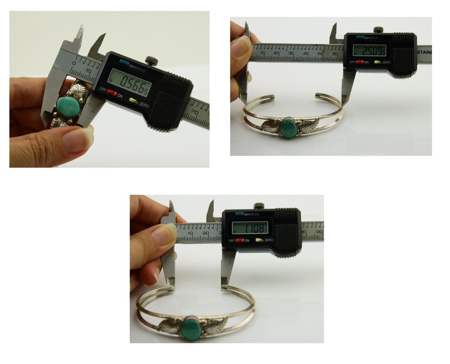 Navajo Cuff Bracelet Blue Turquoise 925 Silver Native Artist Signed BD C.80's