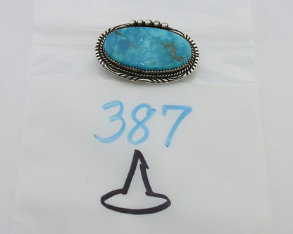 Navajo Pin Pendant 925 Silver Natural Blue Turquoise Signed S C.80's