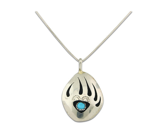 Navajo Sterling Silver Paw Necklace Turquoise Authentic Vintage Signed B