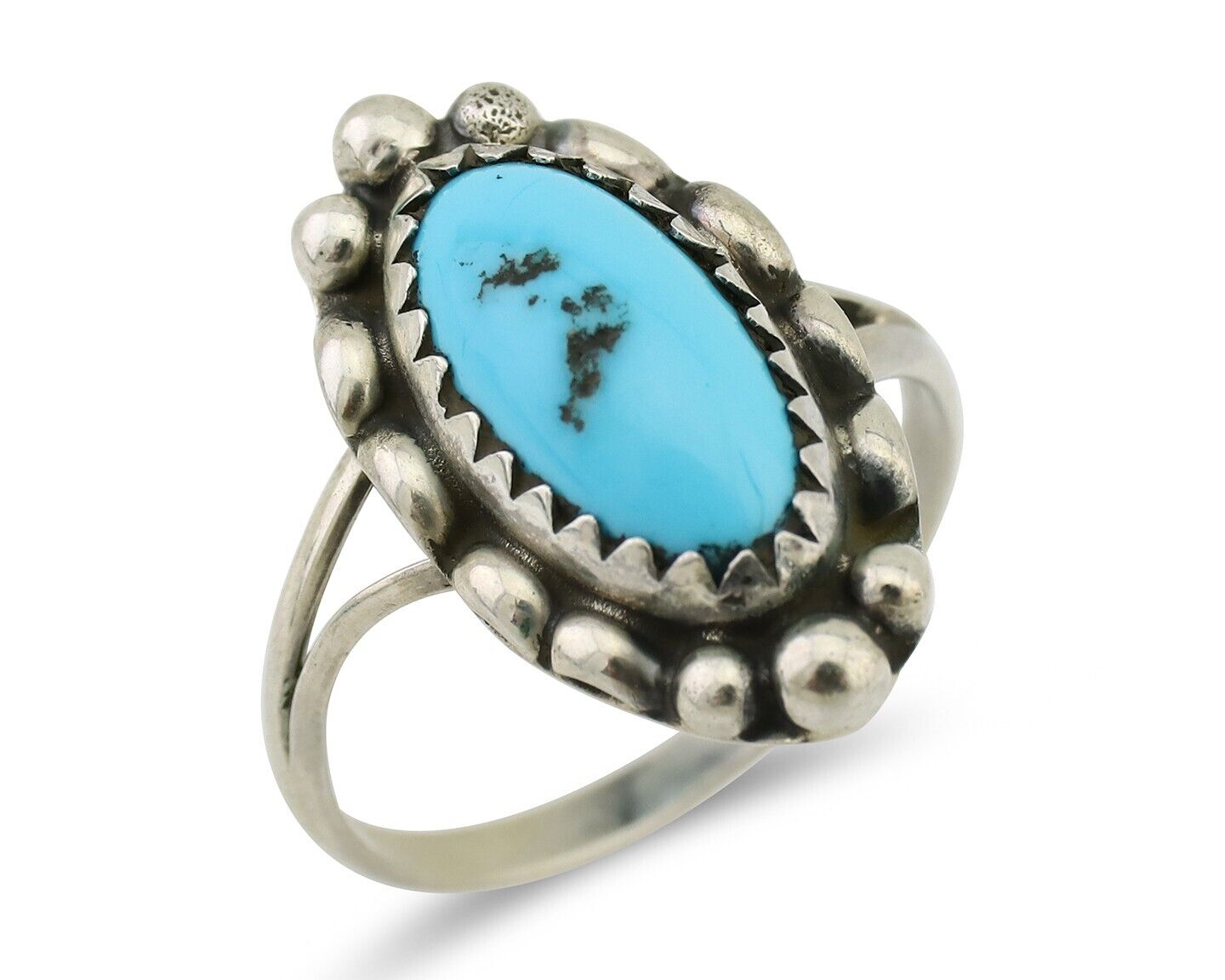 Navajo Ring 925 Silver Sleeping Beauty Turquoise Artist Signed SC C.80's