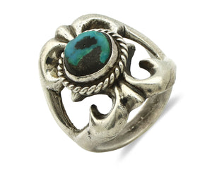 Navajo Sand Cast Ring .925 Silver Blue Turquoise Native Artist C.80's