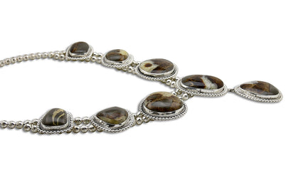 Unique Navajo Indian Natural Mined Agate in .925 SOLID Silver Bead Necklace