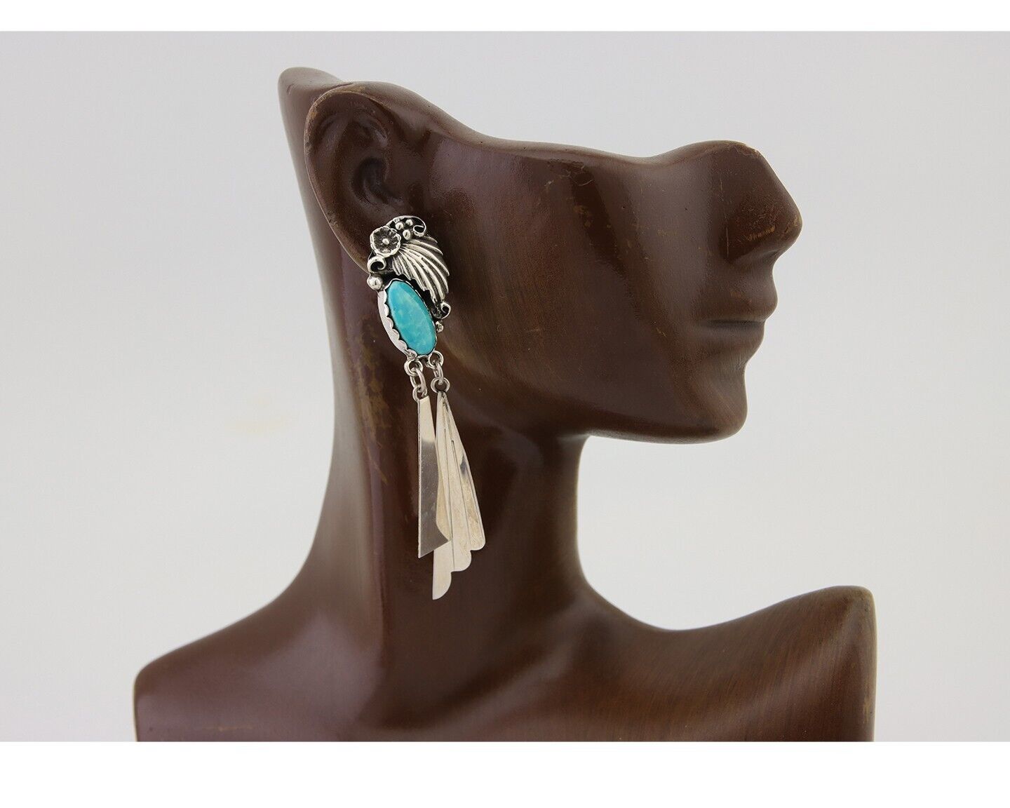 Navajo Dangle Earrings 925 Silver Natural Blue Turquoise Artist Signed M.S. C80s