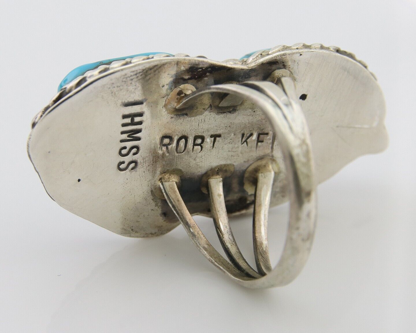 Navajo Ring 925 Silver Natural Turquoise Artist Signed Rob T Kelly C.80's