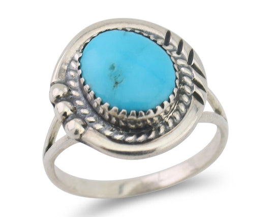 Navajo Ring 925 Silver Natural Blue Turquoise Artist Signed Ronnie Willie C.80's