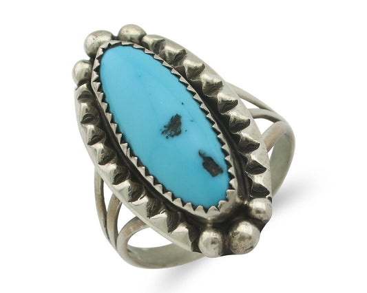 Navajo Ring .925 Silver Sleeping Beauty Turquoise Native American Artist C.80's