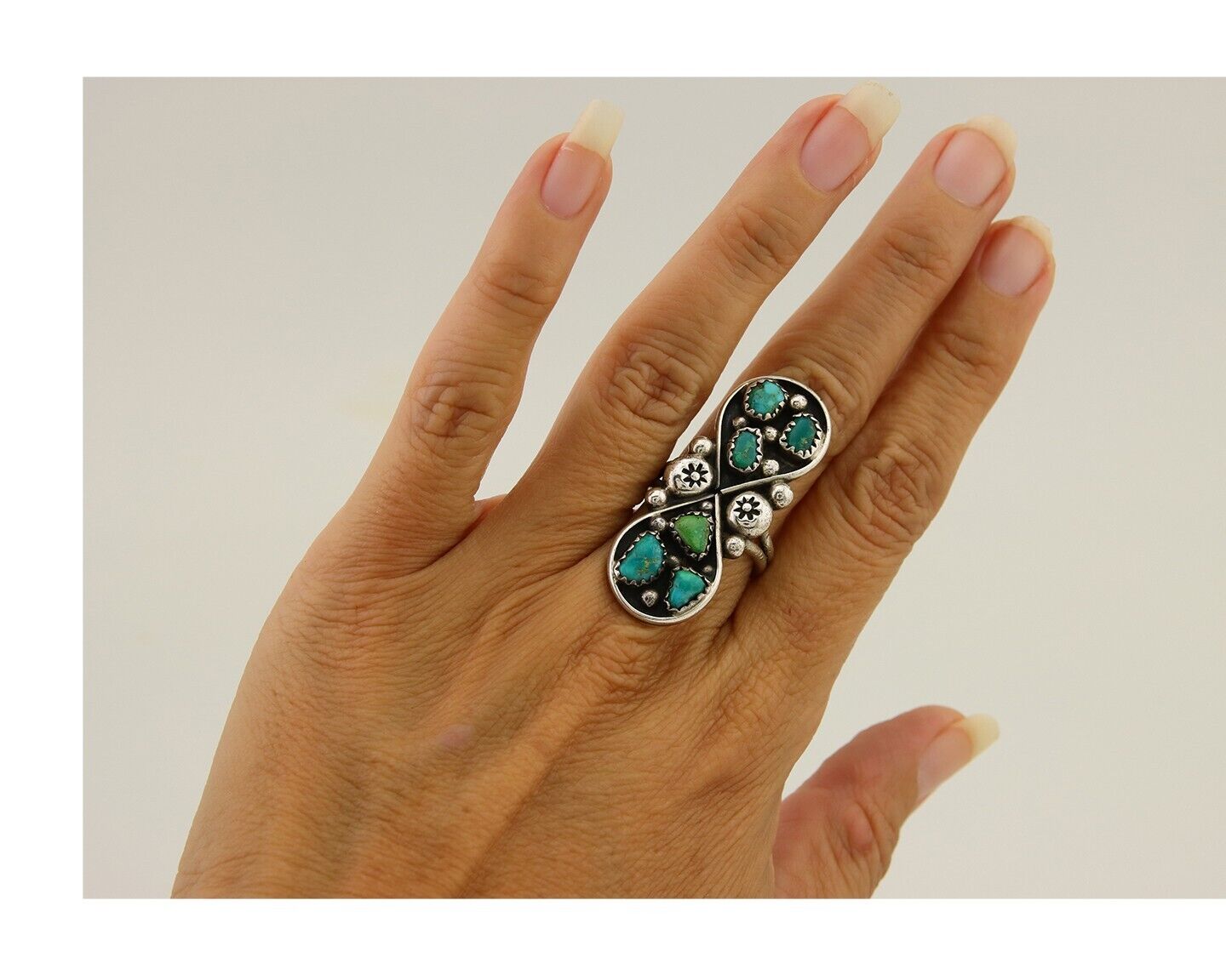 Navajo Ring 925 Sterling Silver Blue Turquoise Native American Artist C.80's