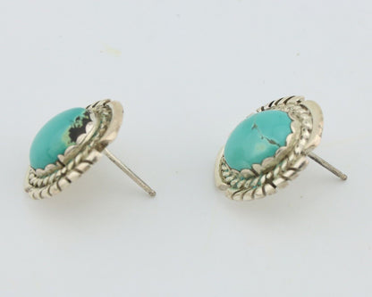 Navajo Earrings 925 Silver Natural Blue Turquoise Native American Artist C.80s