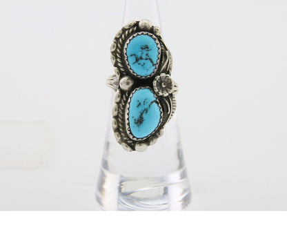Navajo Ring 925 Silver Natural Blue Turquoise Artist Signed SC C.80's Size 6.0