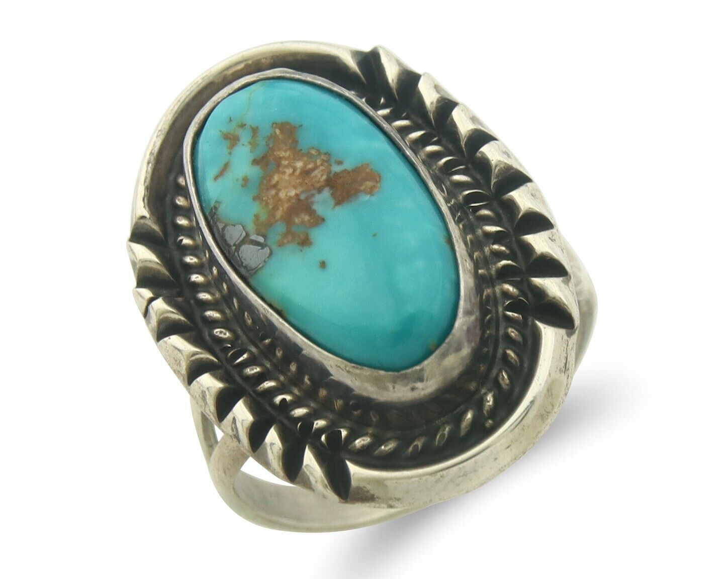 Navajo Ring 925 Sterling Blue Turquoise Artist Signed M Begay C.80's
