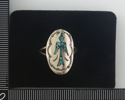 Navajo Ring 925 Sterling Natural Chip Inlay Turquoise C.80's Size 6.0