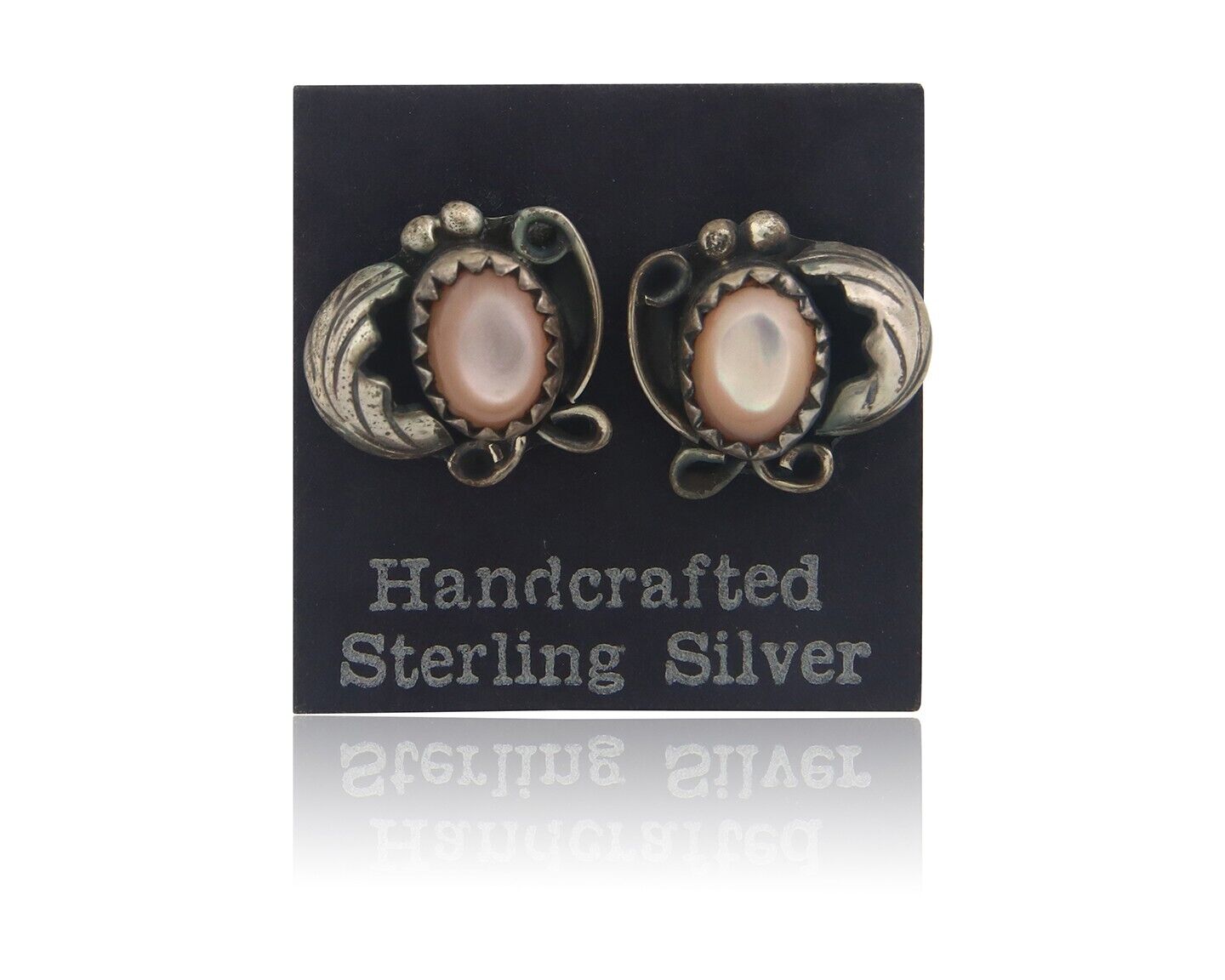 Navajo Earrings 925 Silver Handmade Natural Pink Mussel Native American Artist