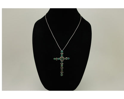 Navajo Cross Pendant 925 Silver Turquoise Native American Artist C.80's