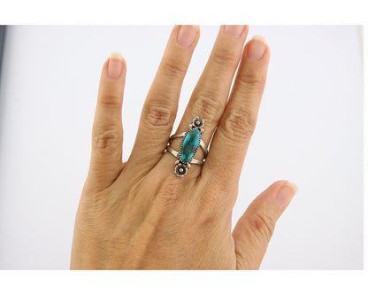 Navajo Ring 925 Sterling Natural Blue Turquoise Native Artist C.80's Size 6.5