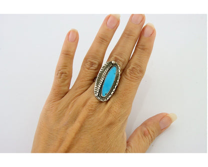 Navajo Ring .925 Sterling Blue Turquoise Artist Signed M C.80's
