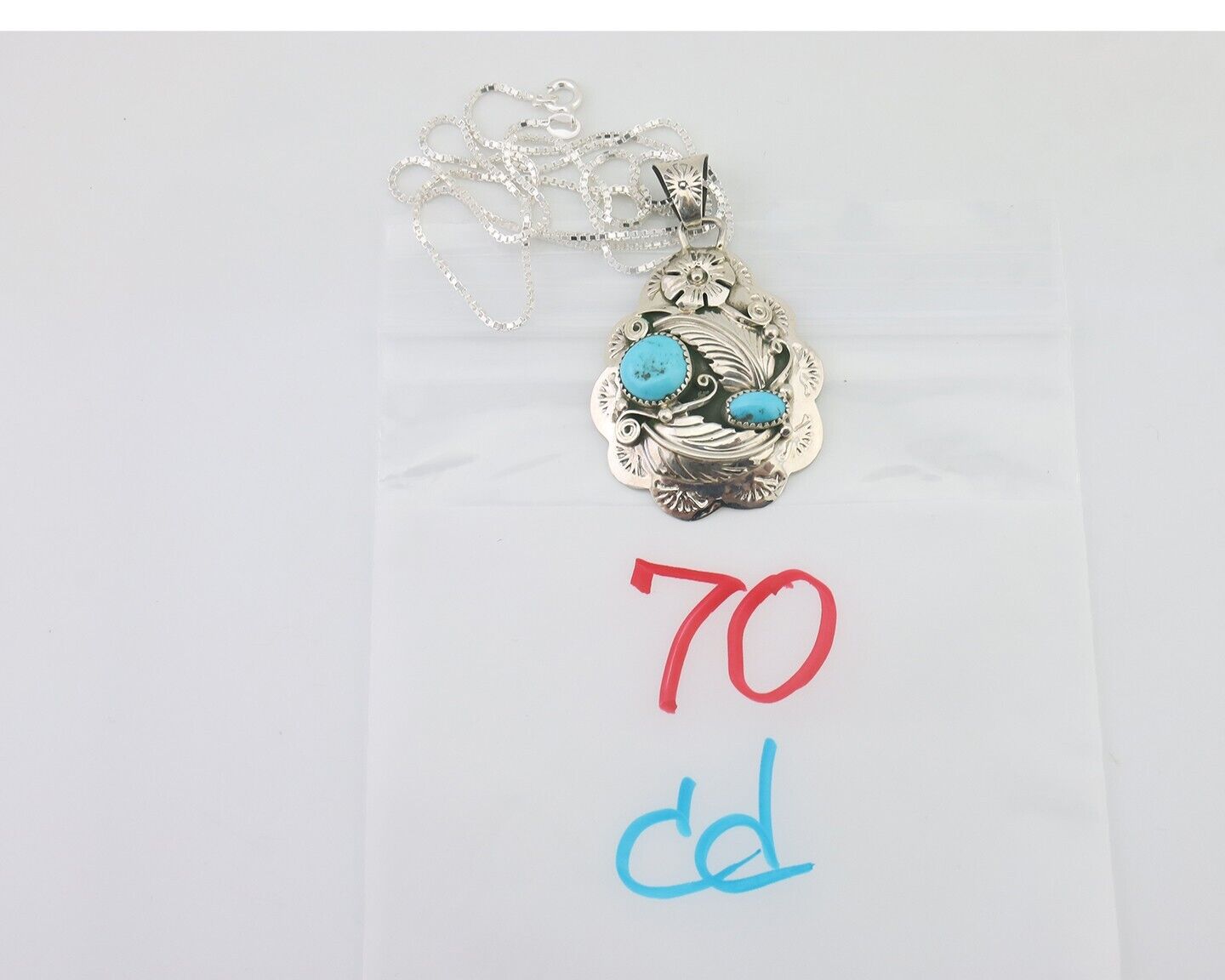 Navajo Necklace 925 Silver Turquoise Native Artist Signed Wilbert Benally C.80s
