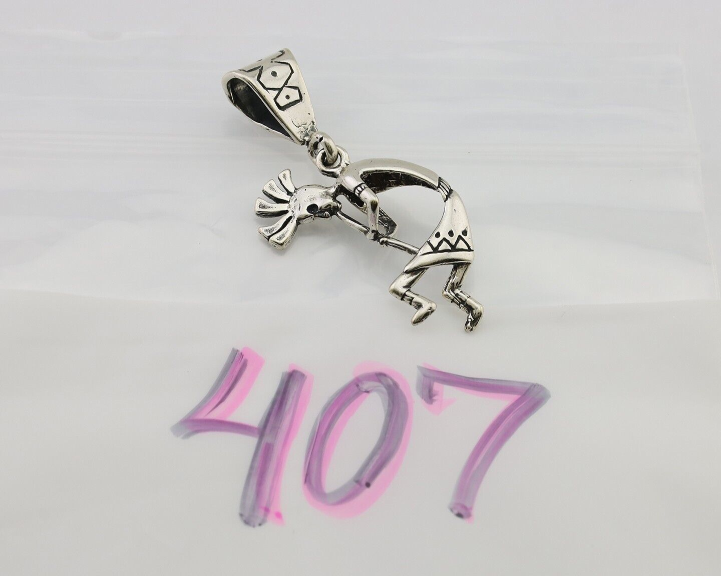 Navajo Kokopelli Pendant 925 Sterling Silver Native Artist Masha C.80's