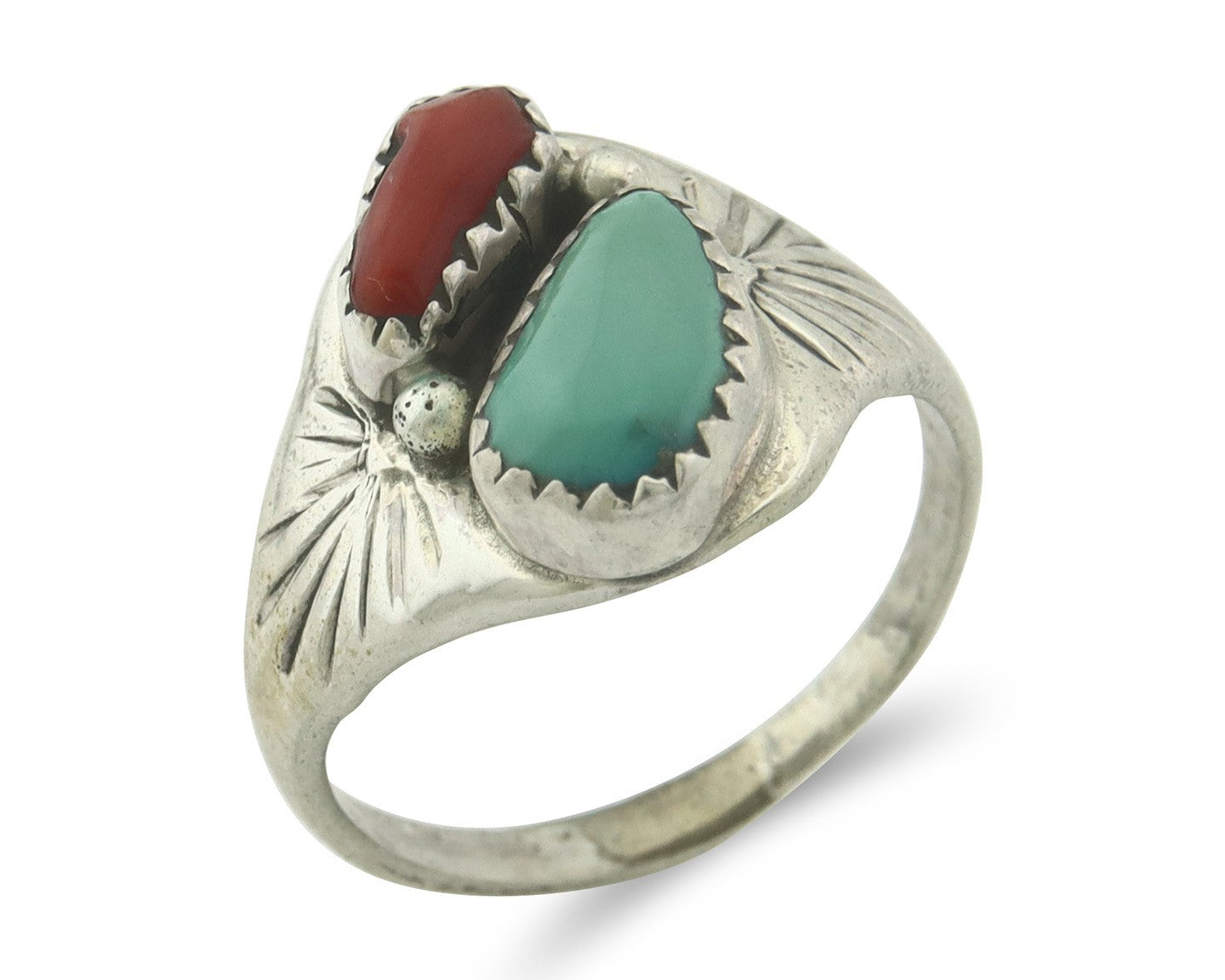 Vintage Navajo Ring 925 Sterling Silver Natural Gemstone Authentic Size 7.75