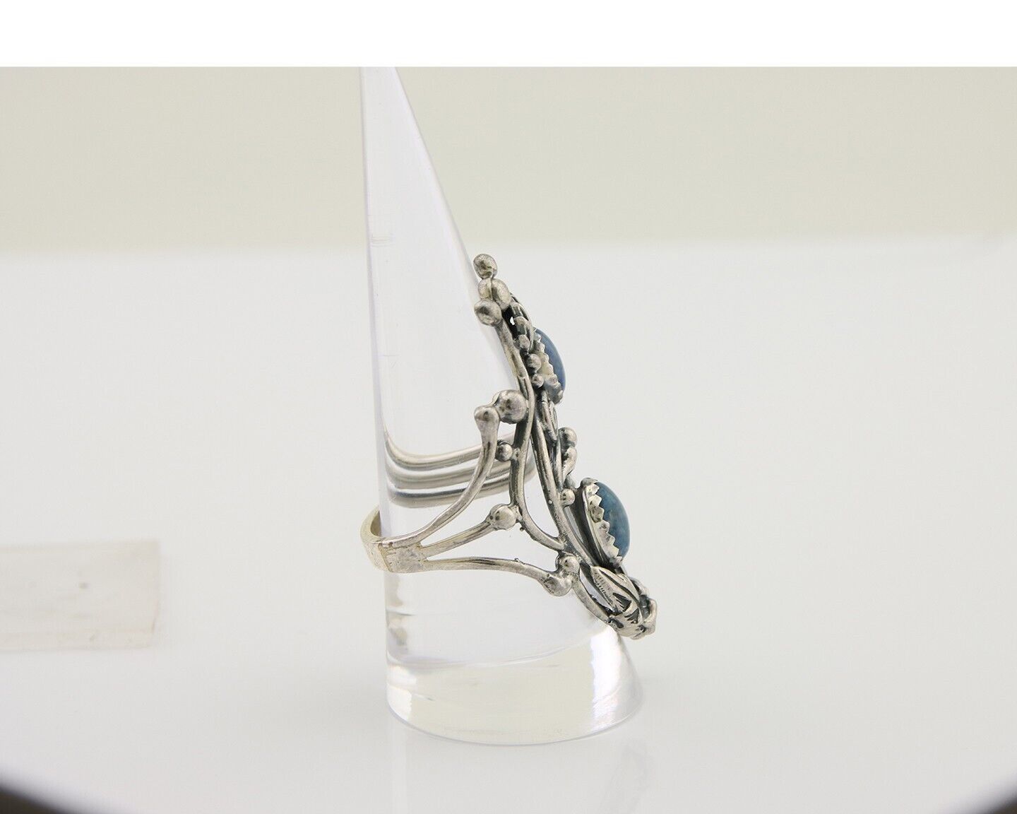 Navajo Ring 925 Silver Natural Denim Lapis Artist Signed Prairie Fire C.80's