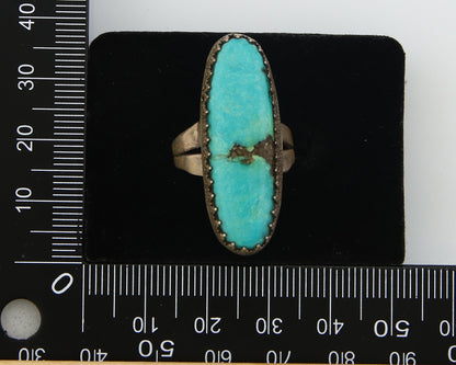 Navajo Ring 925 Sterling Natural Blue Turquoise Native Artist C.80's Size 7.25