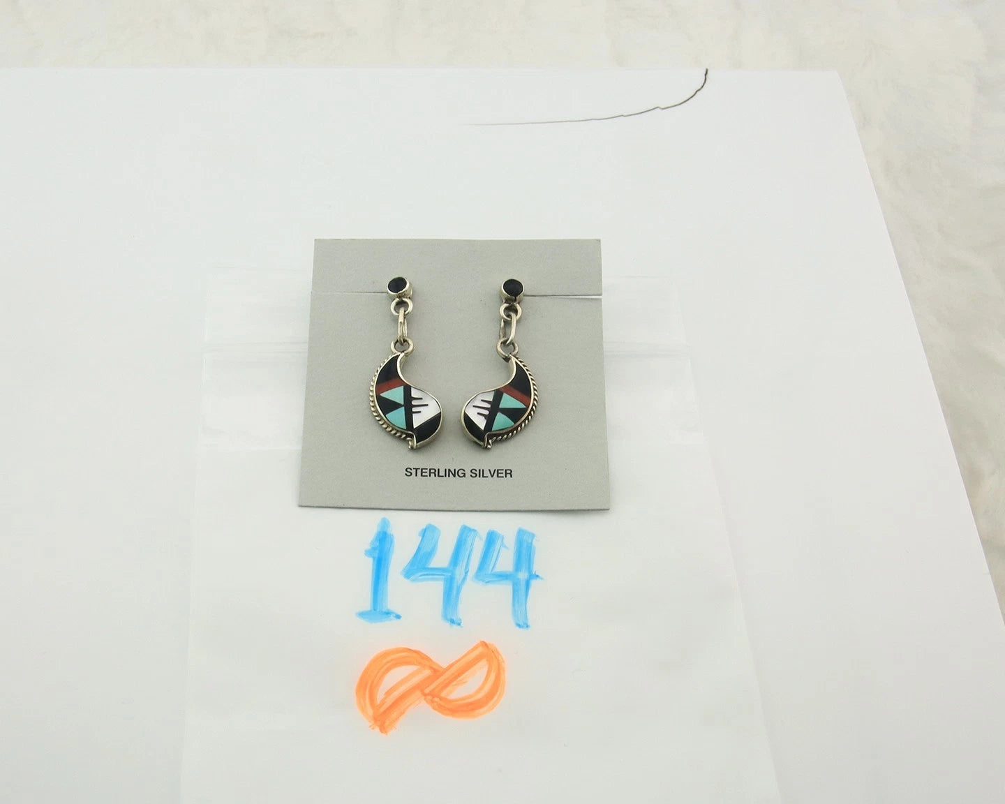 Navajo Dangle Earrings Sterling Silver Gemstone Vintage Signed SB